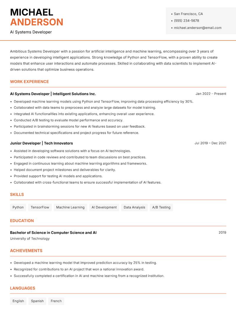 Systems Developer Resume Template