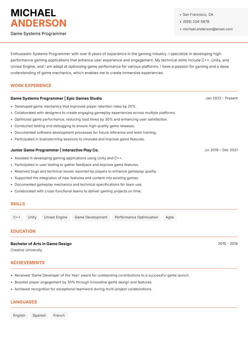 Systems Programmer Resume Template