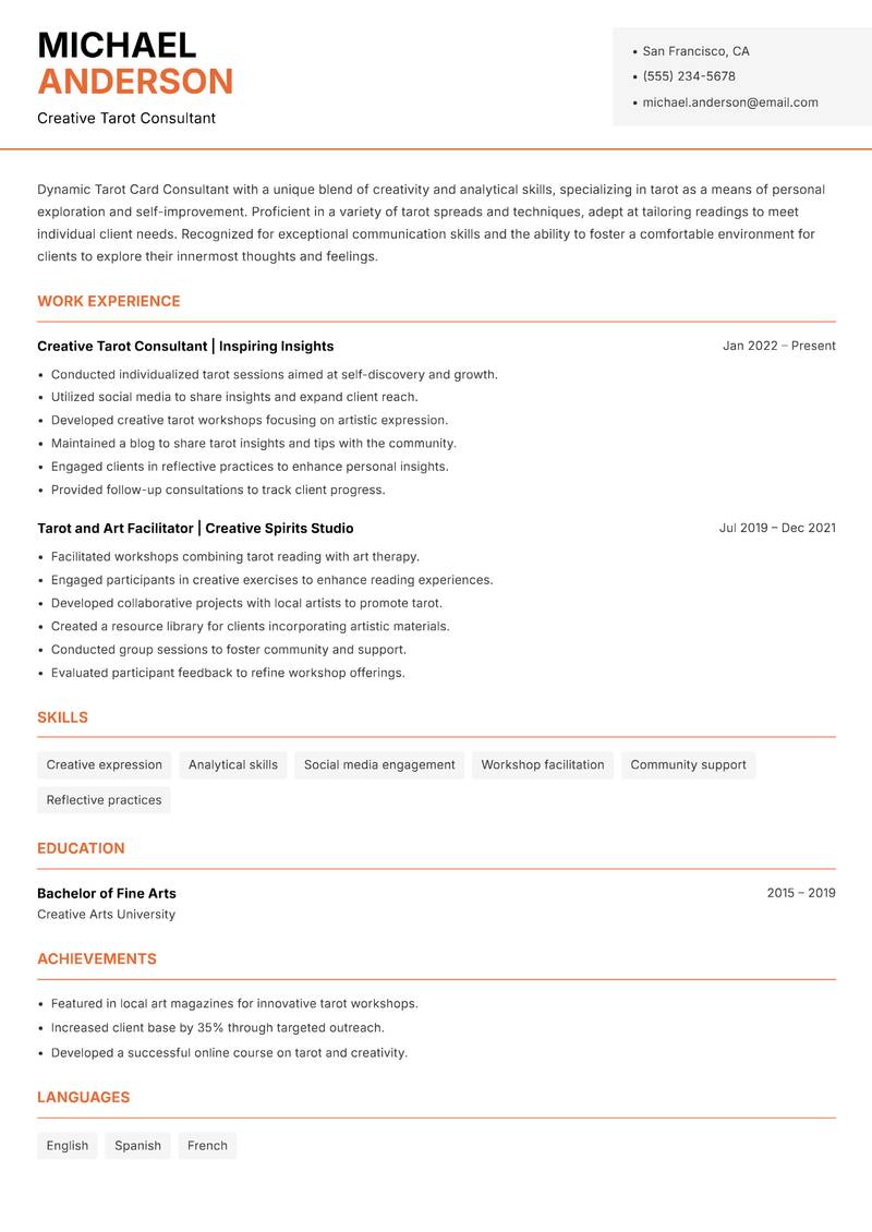 Tarot Card Consultant Resume Template