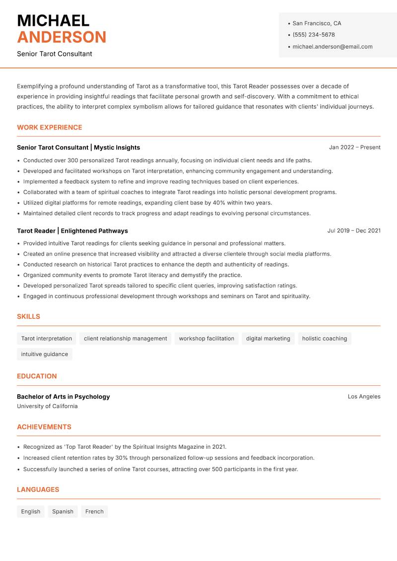 Tarot Reader Resume Template