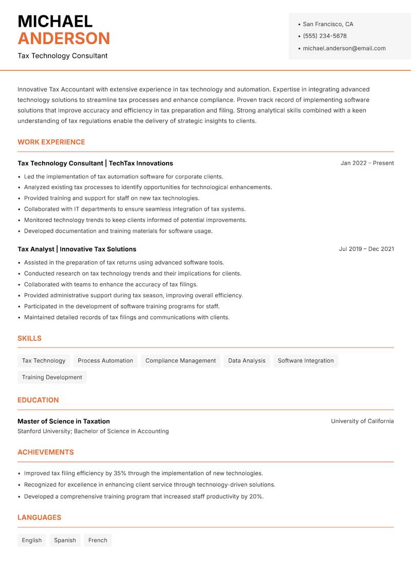 Tax Accountant Resume Template