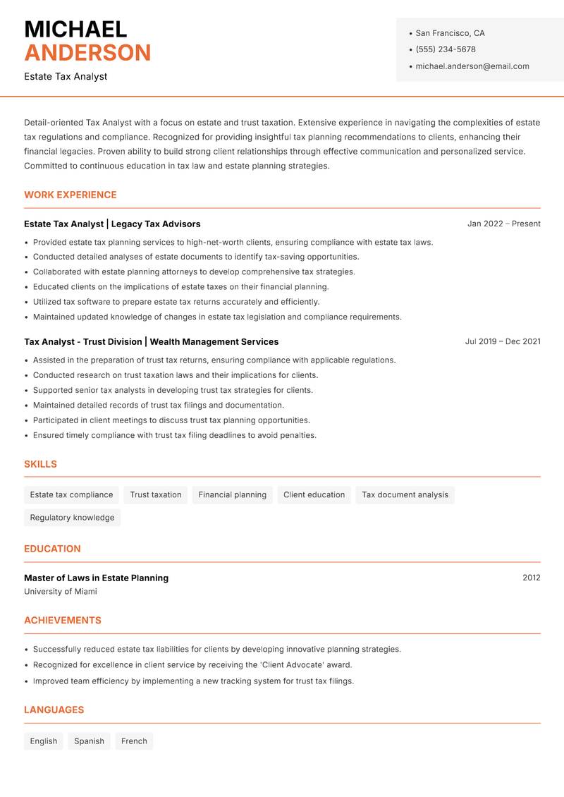 Tax Analyst Resume Template