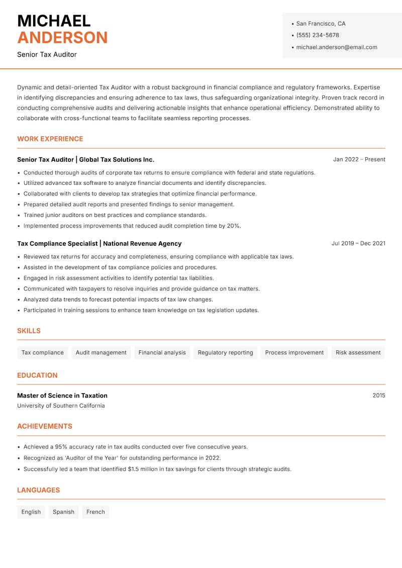 Tax Auditor Resume Template