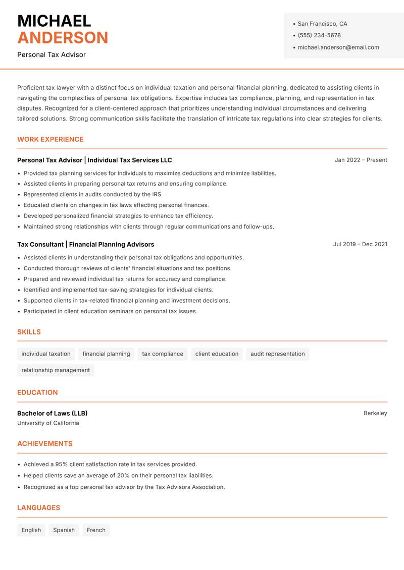 Tax Lawyer Resume Template