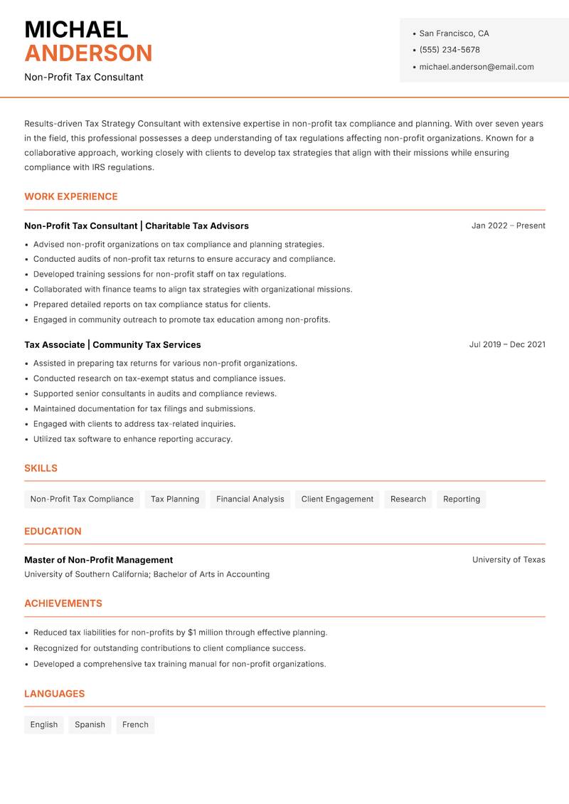 Tax Strategy Consultant Resume Template