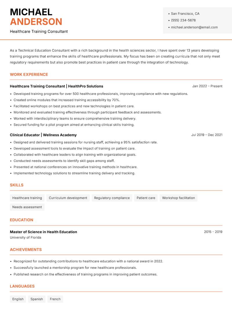 Technical Education Consultant Resume Template