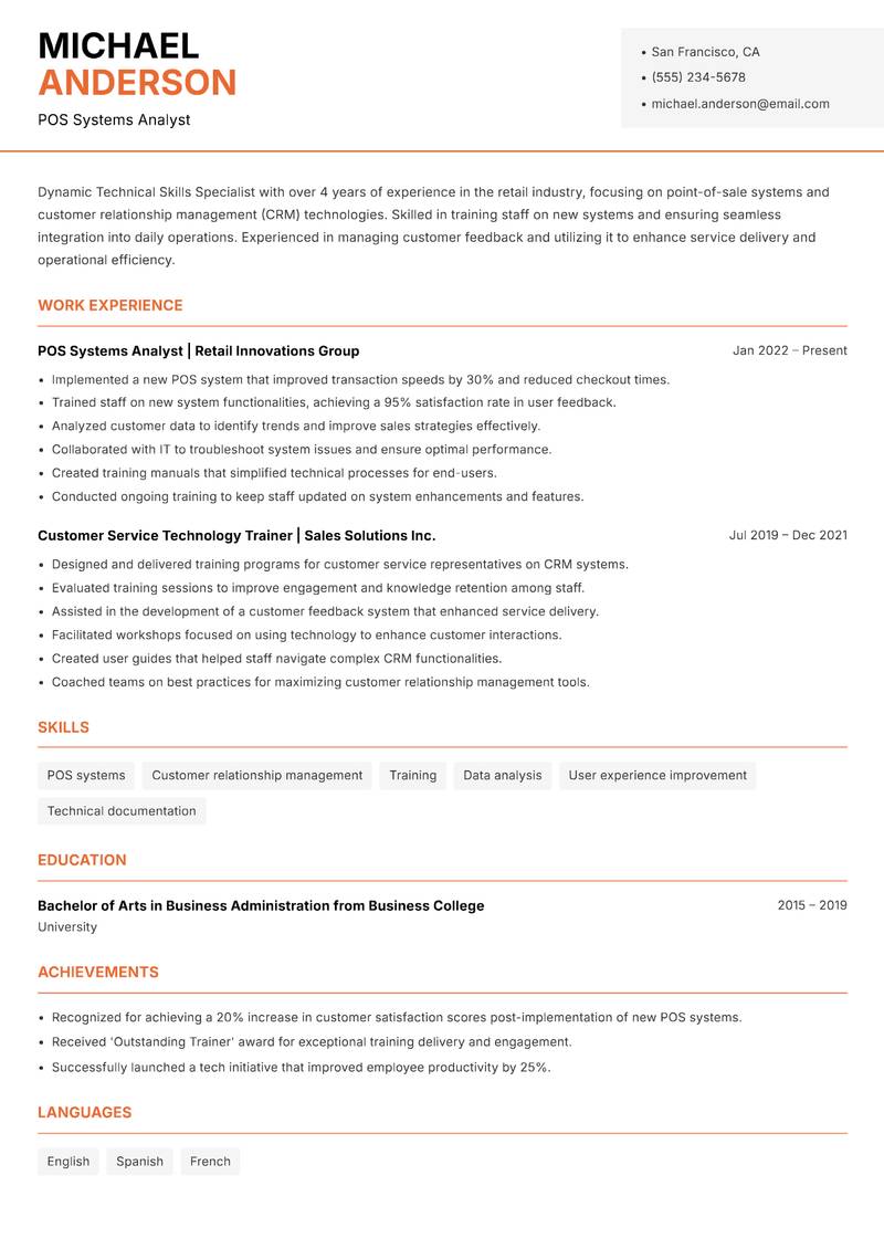 Technical Skills Specialist Resume Template