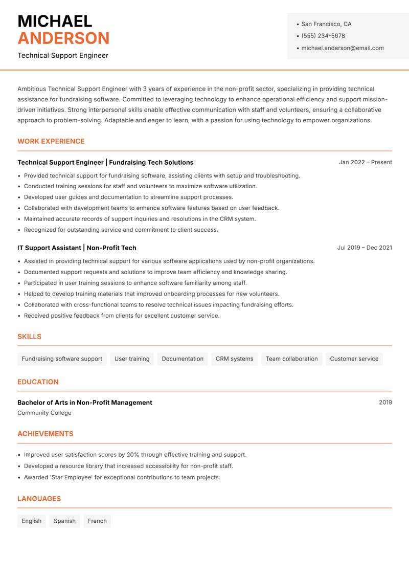 Technical Support Engineer Resume Template