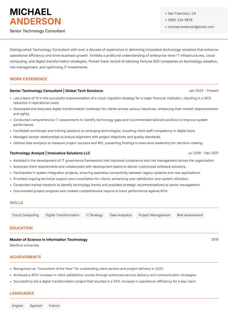 Technology Consultant Resume Template