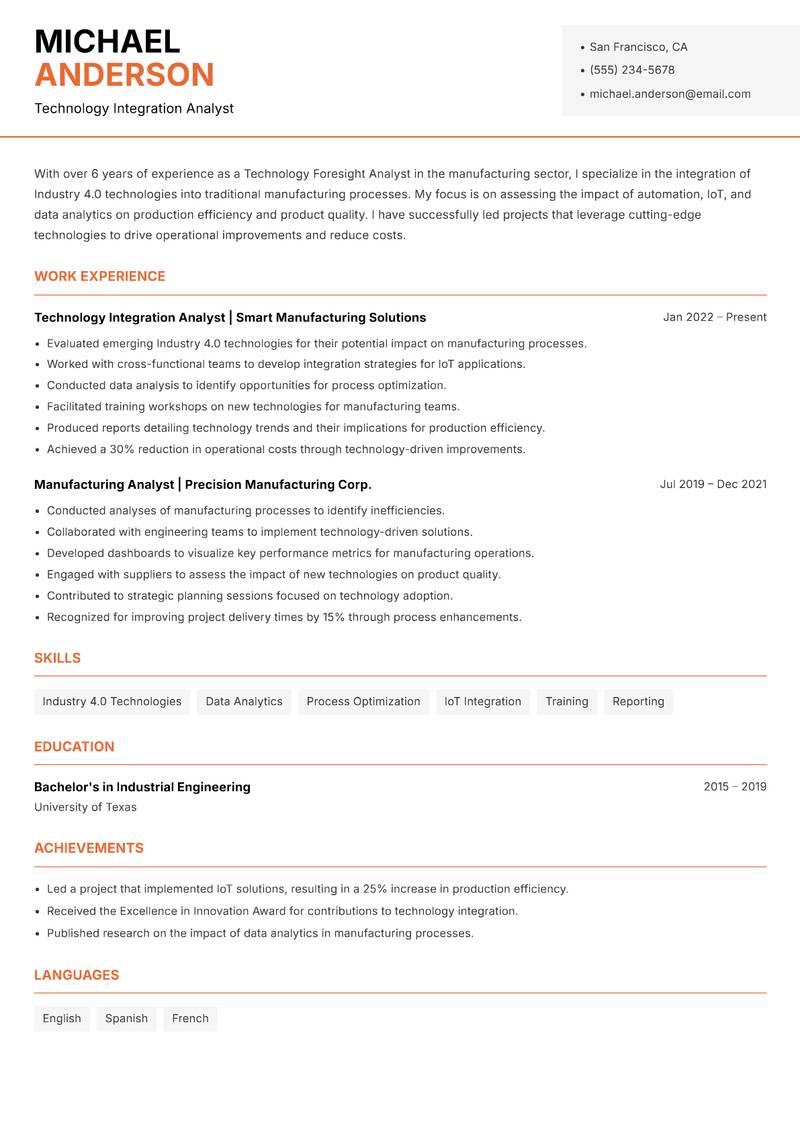 Technology Foresight Analyst Resume Template