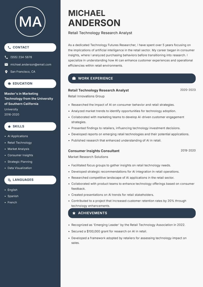 Technology Futures Researcher Resume Preview Example