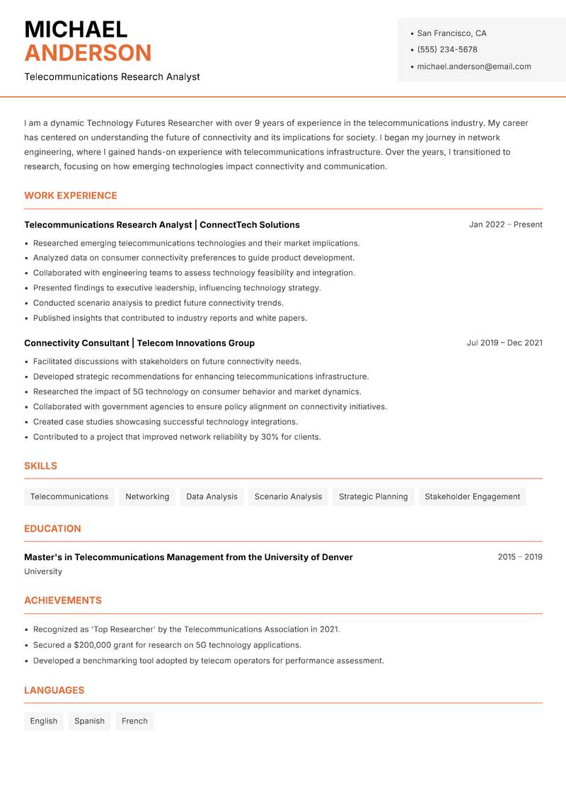 Technology Futures Researcher Resume Template