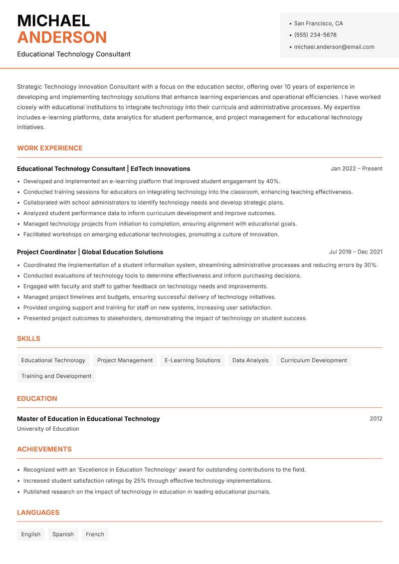 Technology Innovation Consultant Resume Template