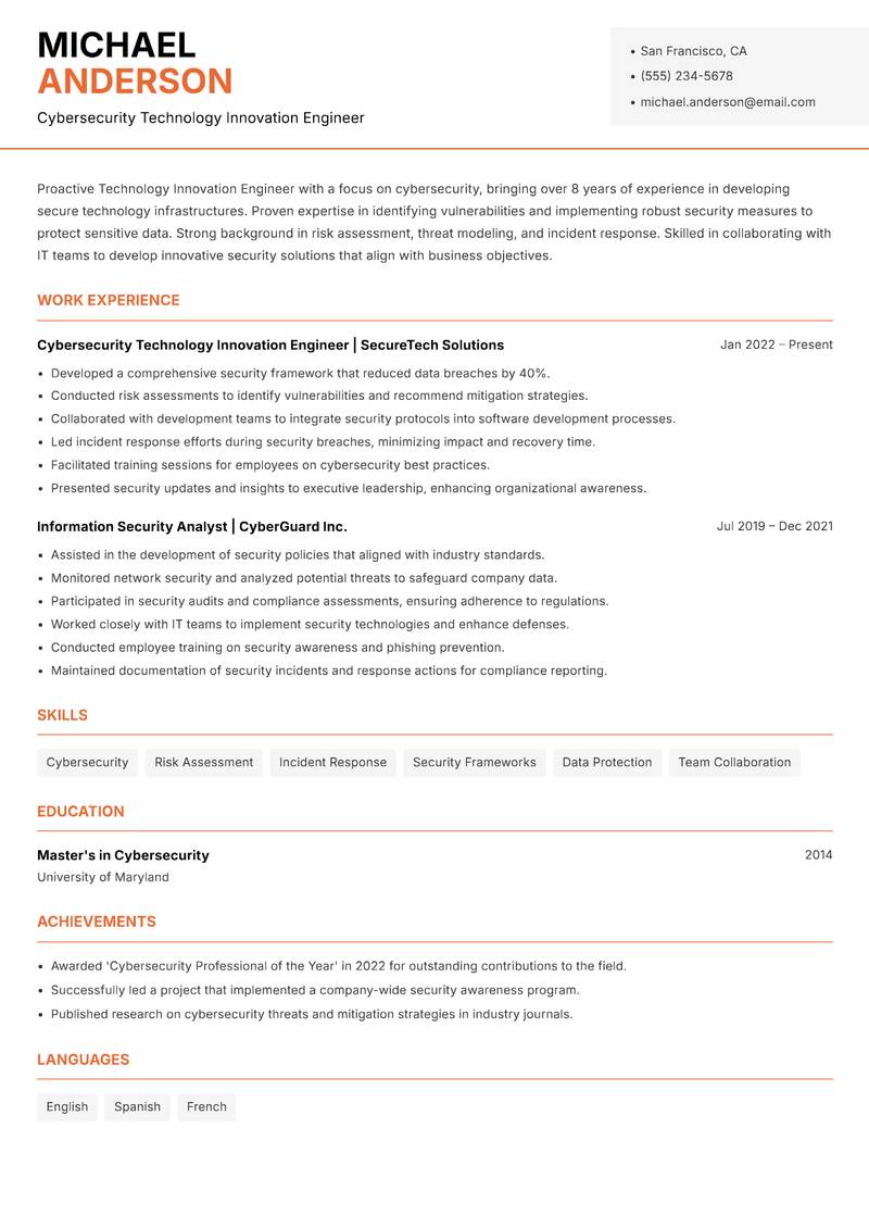 Technology Innovation Engineer Resume Template