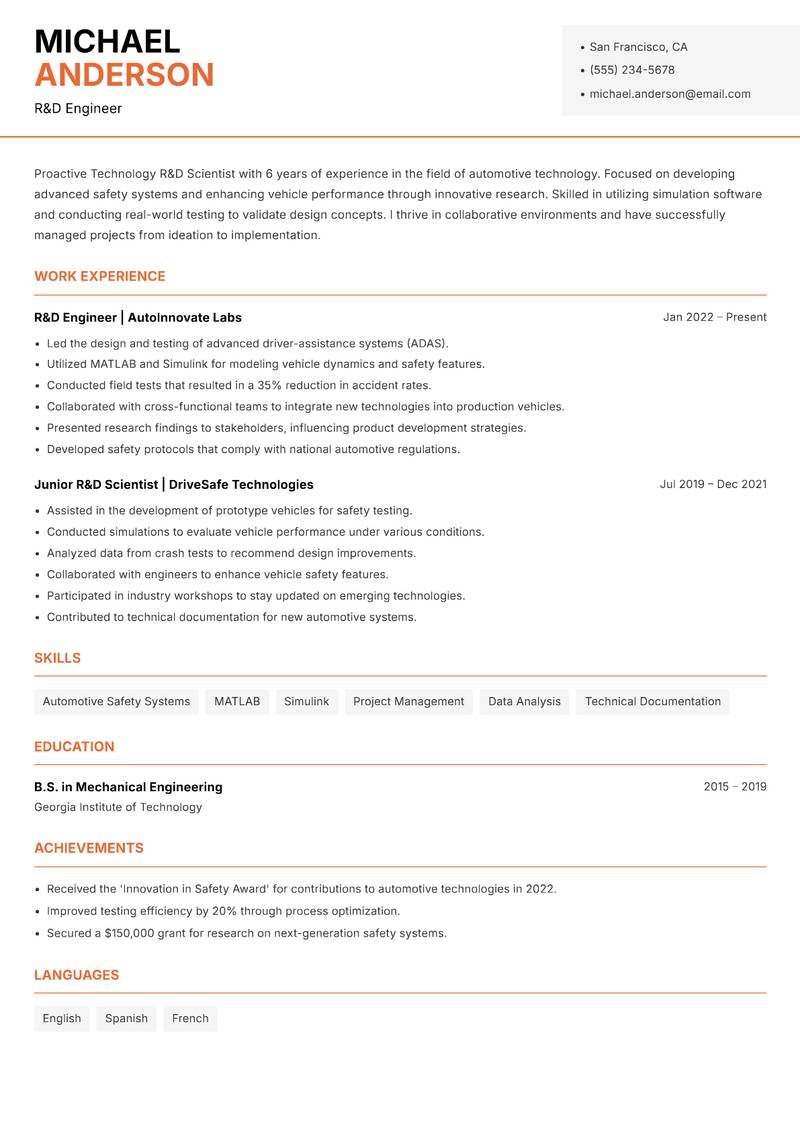 Technology R&D Scientist Resume Template