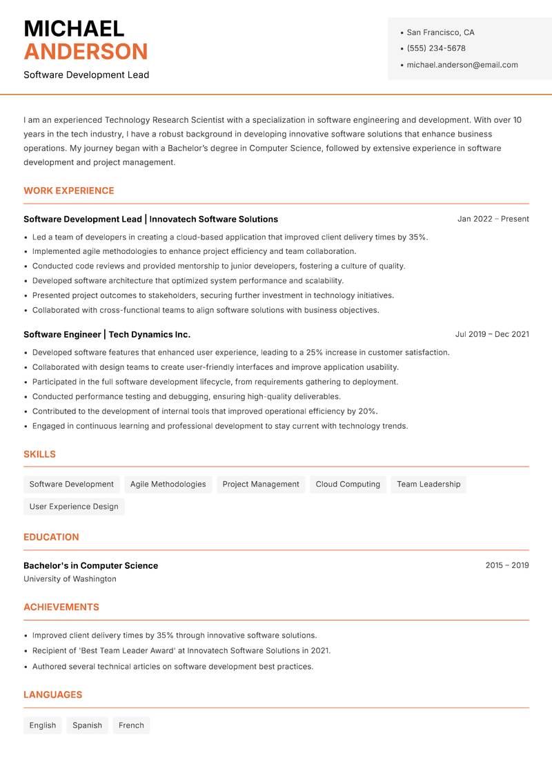 Technology Research Scientist Resume Template