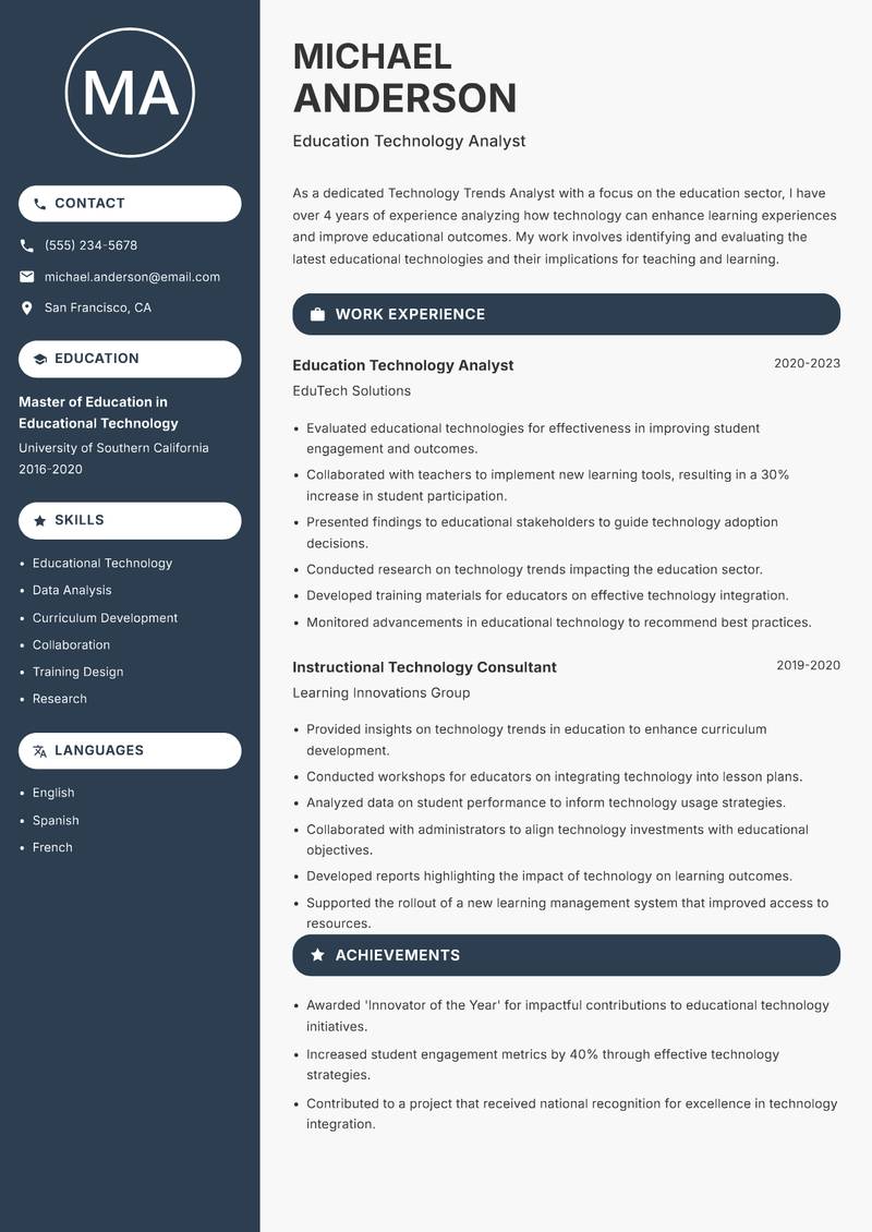 Technology Trends Analyst Resume Preview Example