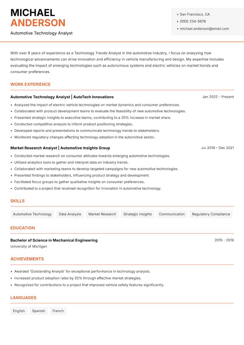 Technology Trends Analyst Resume Template