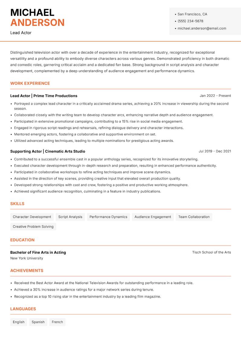 Television Actor Resume Template