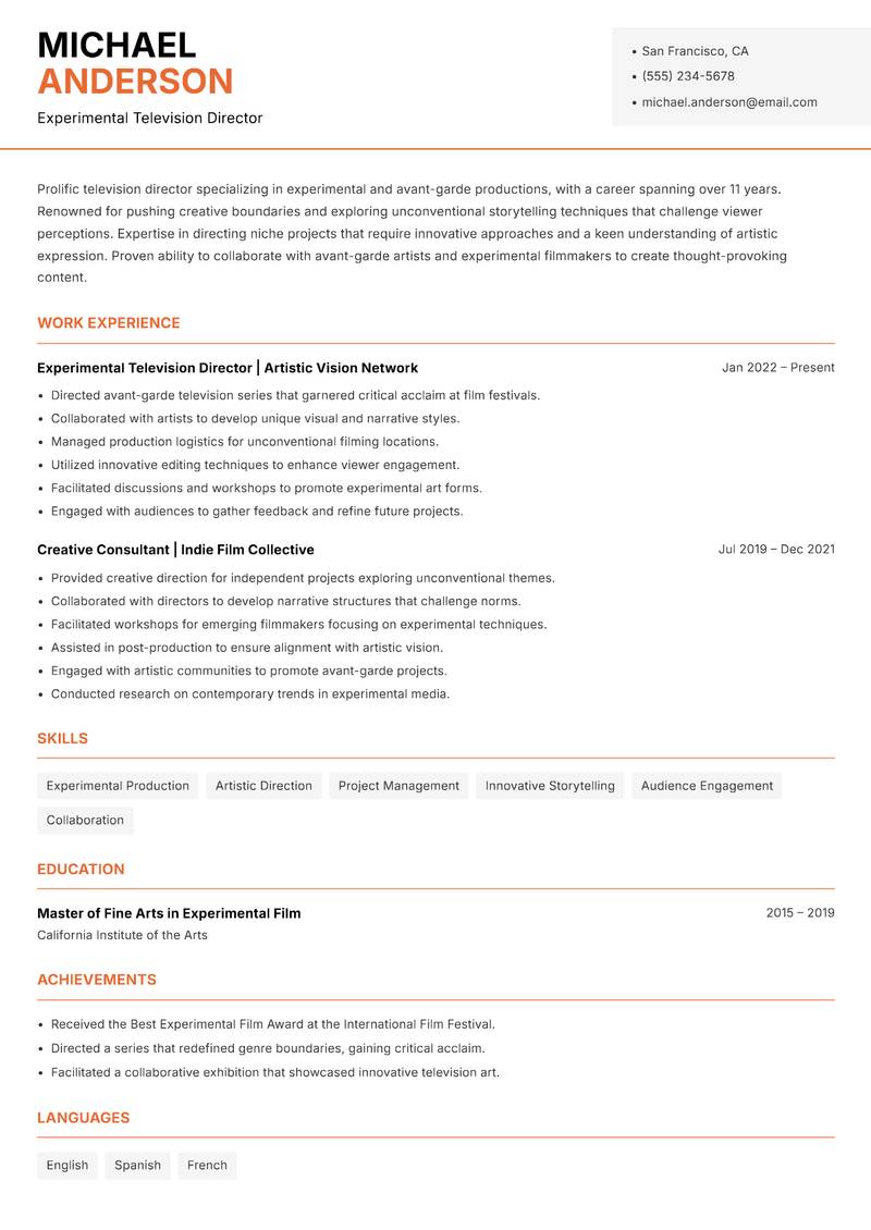 Television Director Resume Template