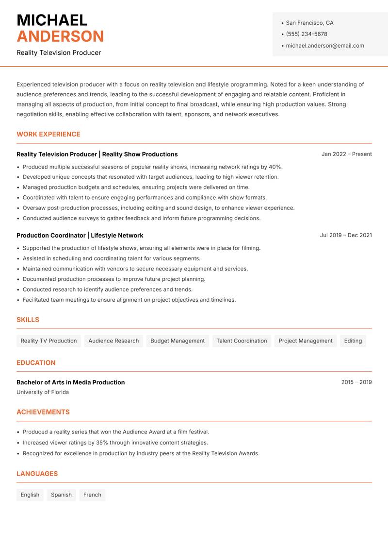 Television Producer Resume Template
