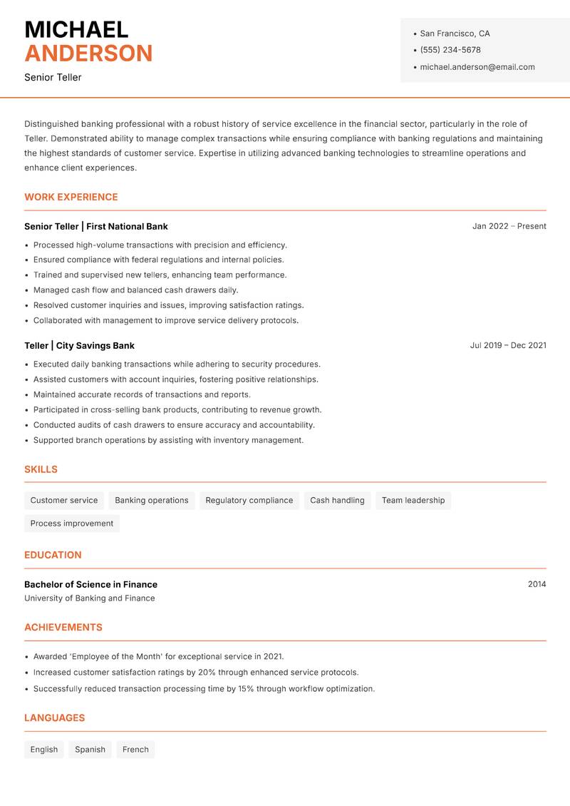 Teller Resume Template