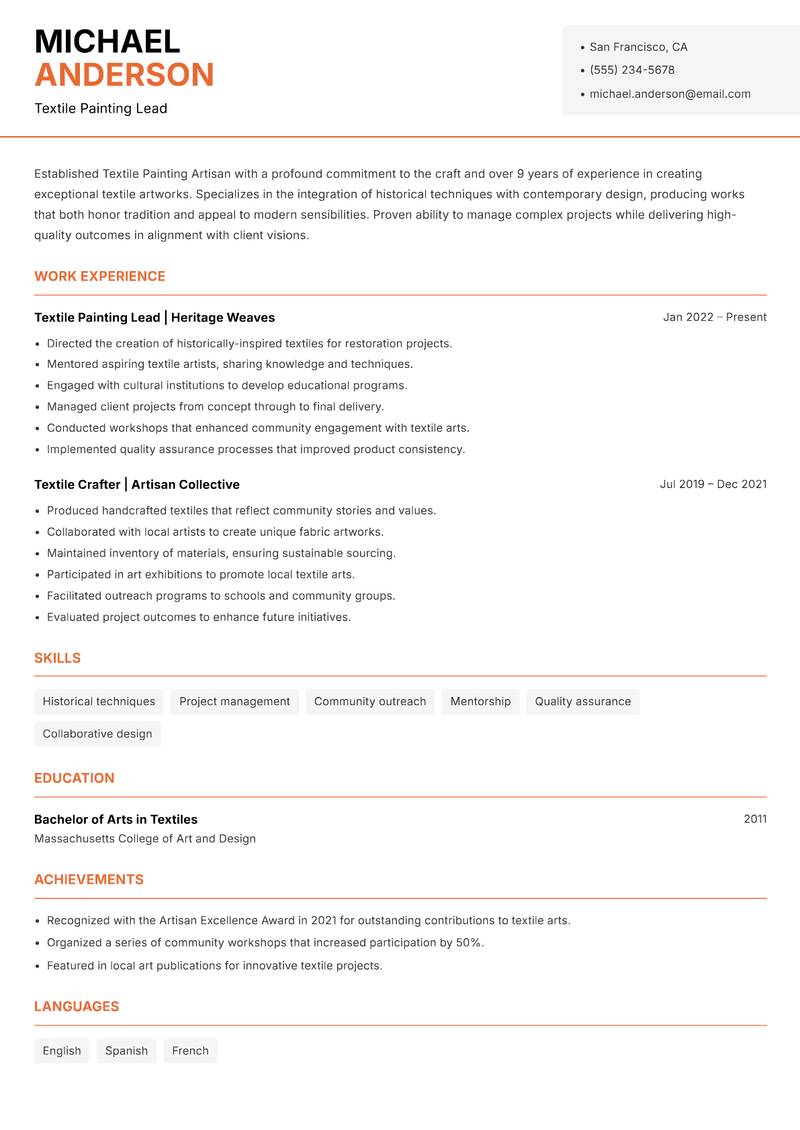 Textile Painting Artisan Resume Template
