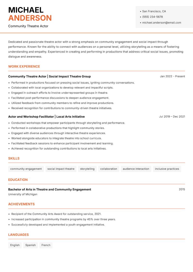 Theatre Actor Resume Template