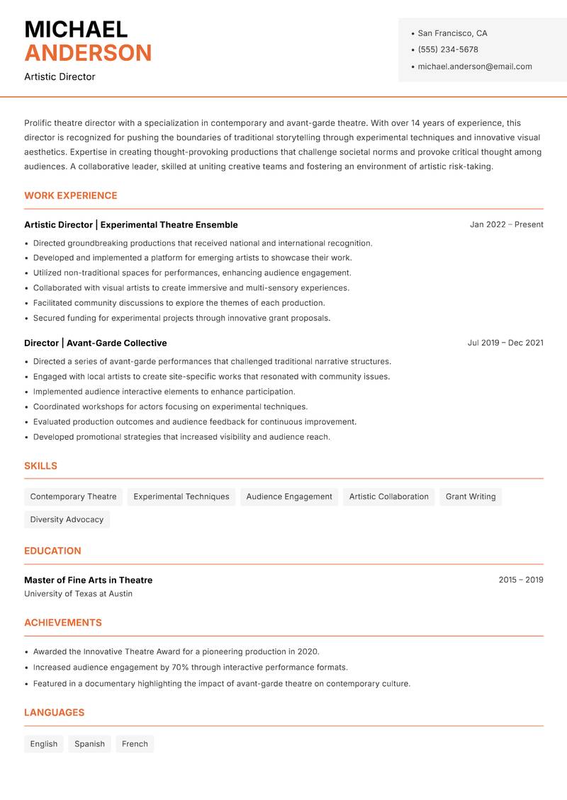 Theatre Director Resume Template