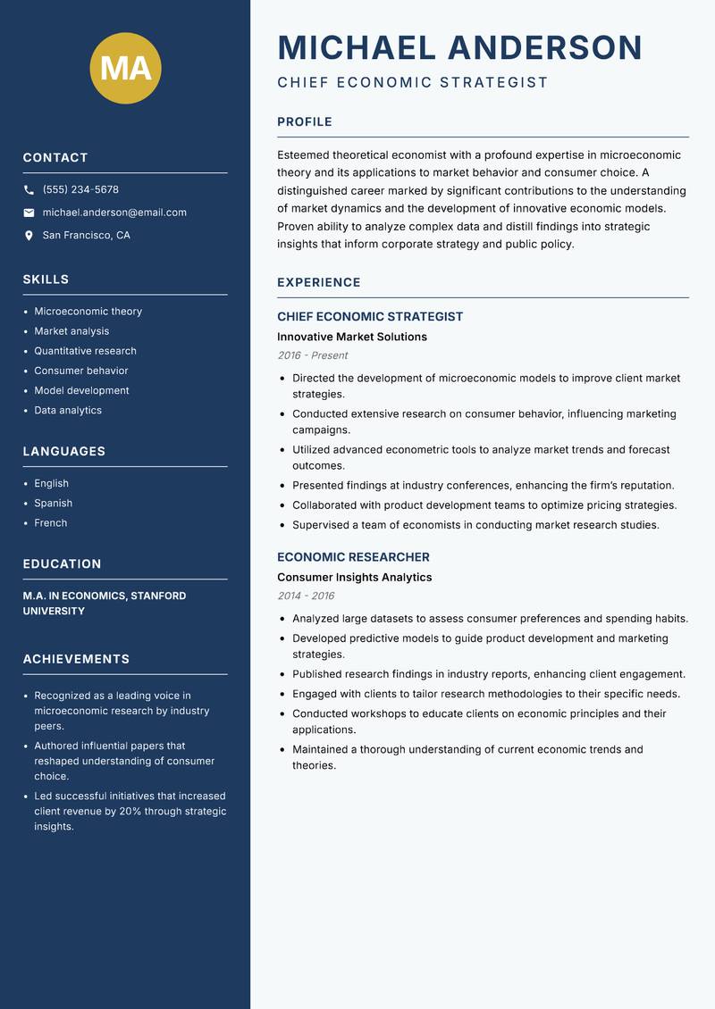 Theoretical Economist Resume Preview Example