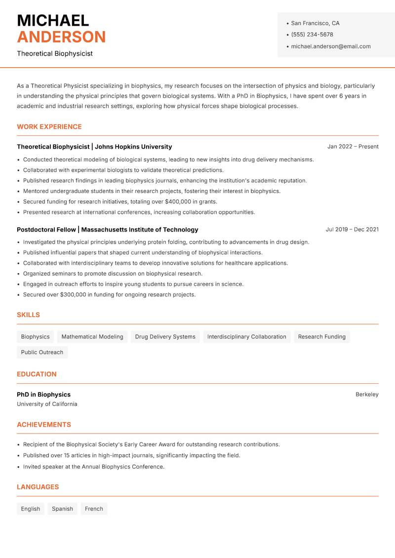 Theoretical Physicist Resume Template