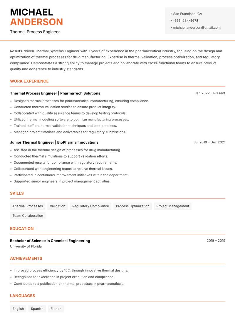 Thermal Systems Engineer Resume Template