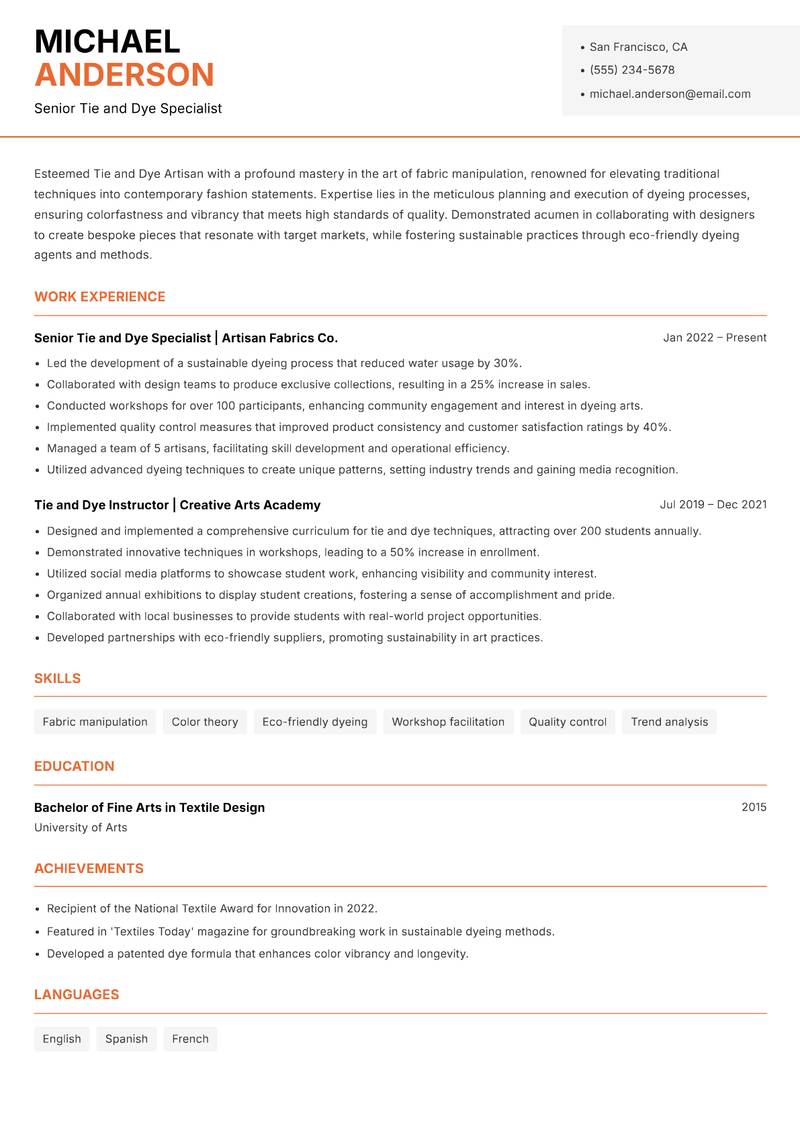 Tie and Dye Artisan Resume Template
