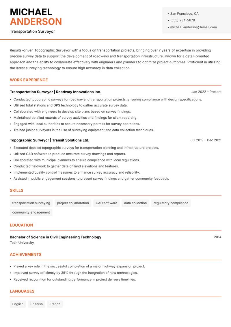 Topographic Surveyor Resume Template