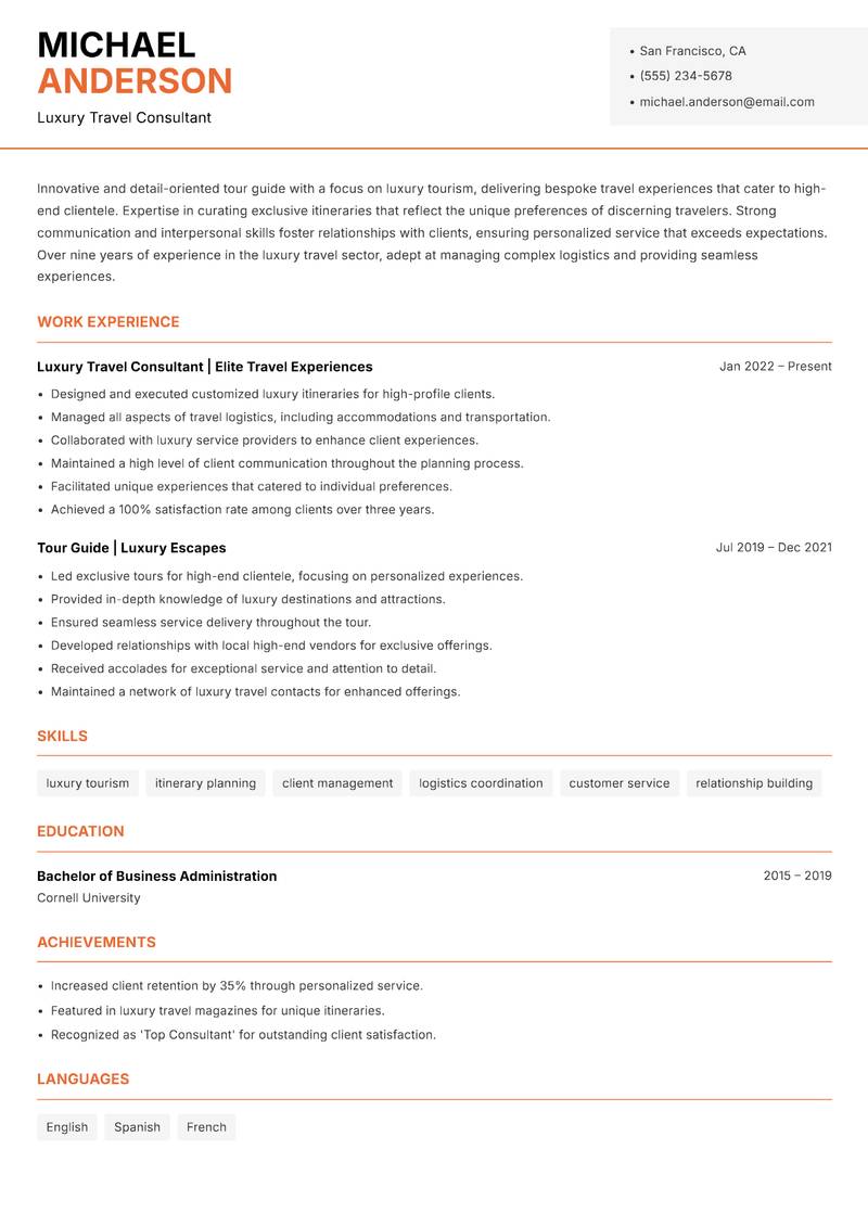 Tour Guide Resume Template