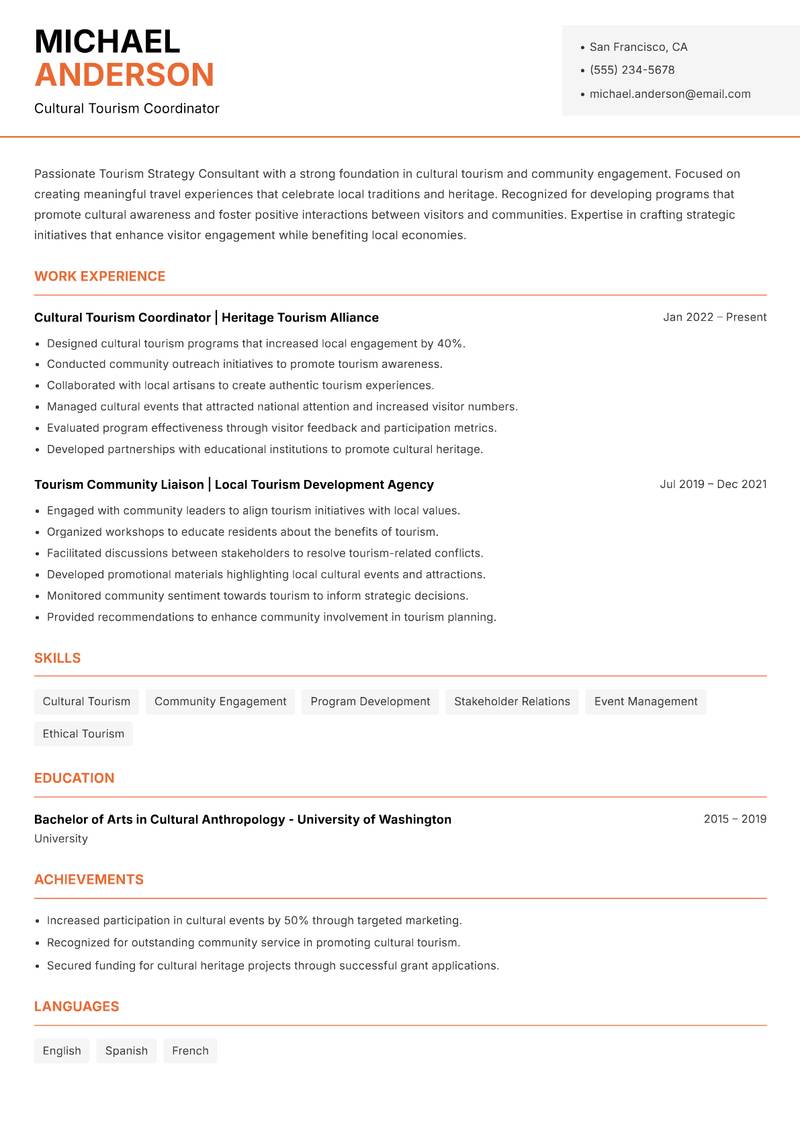 Tourism Strategy Consultant Resume Template