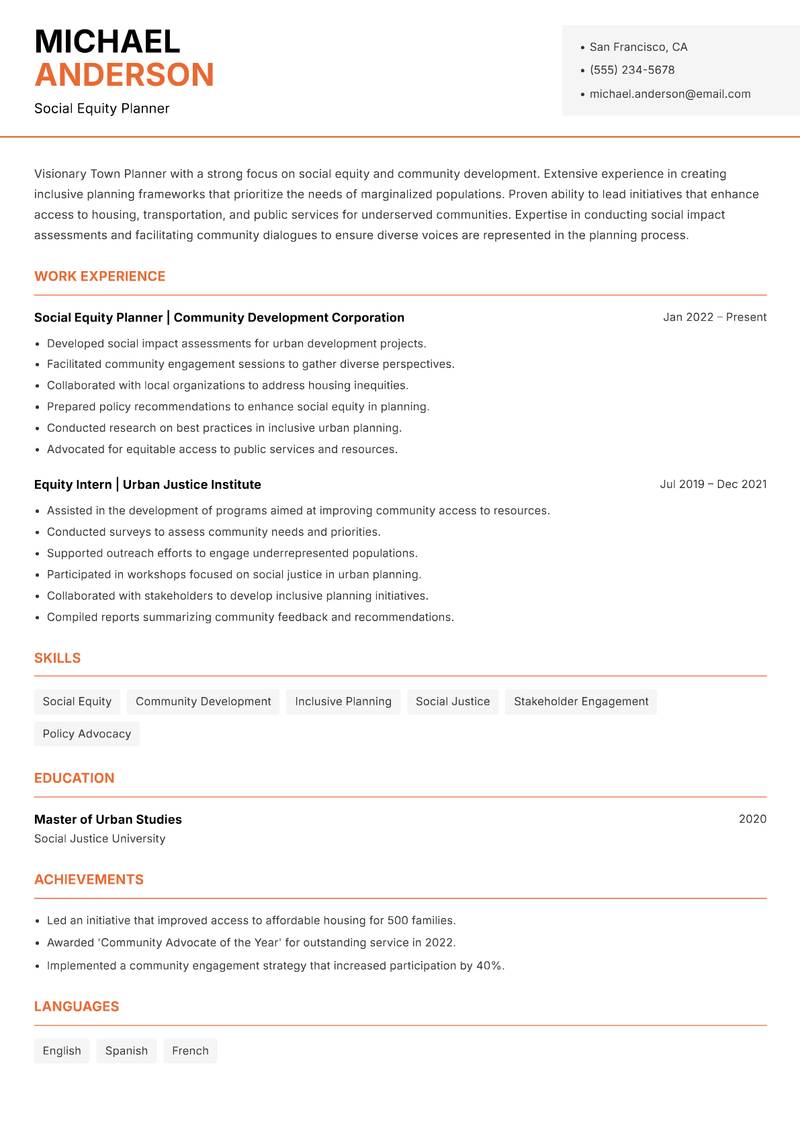 Town Planner Resume Template