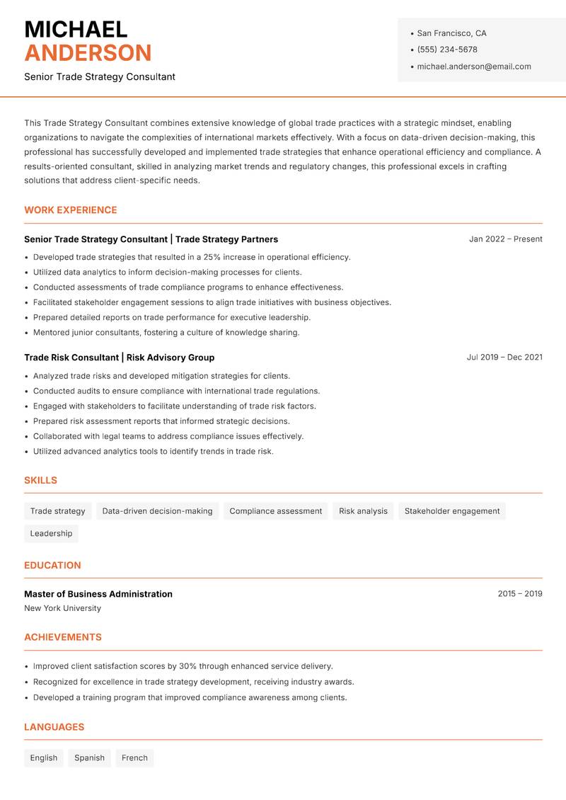 Trade Strategy Consultant Resume Template