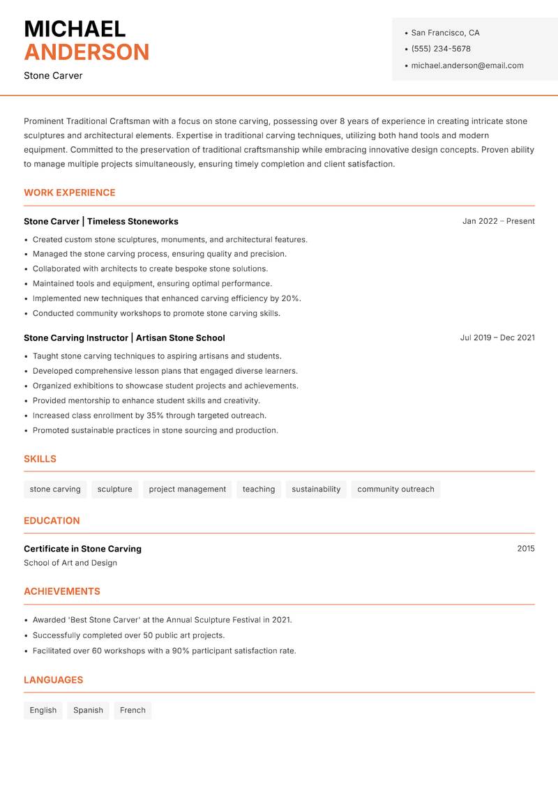 Traditional Craftsman Resume Template