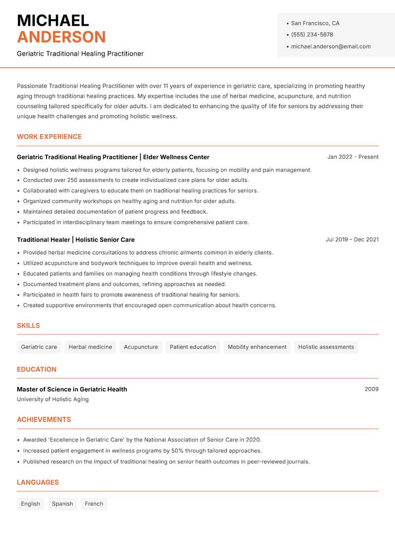 Traditional Healing Practitioner Resume Template