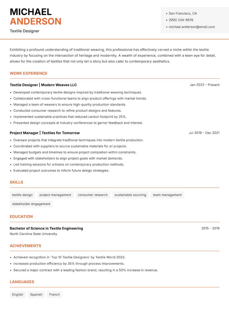 Traditional Weaver Resume Template