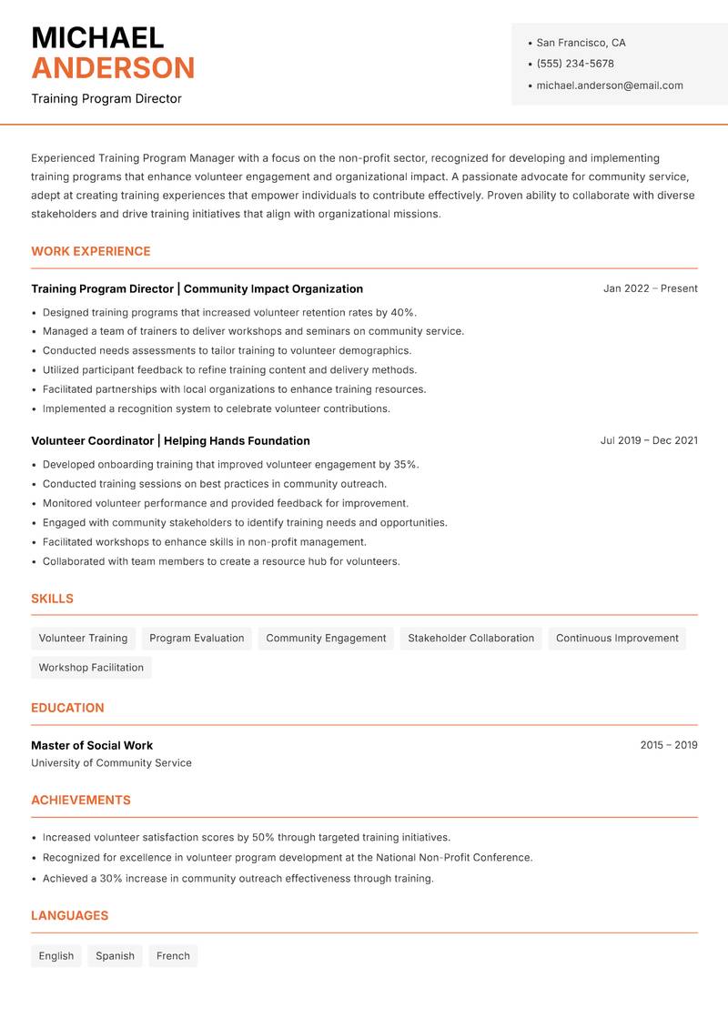 Training Program Manager Resume Template