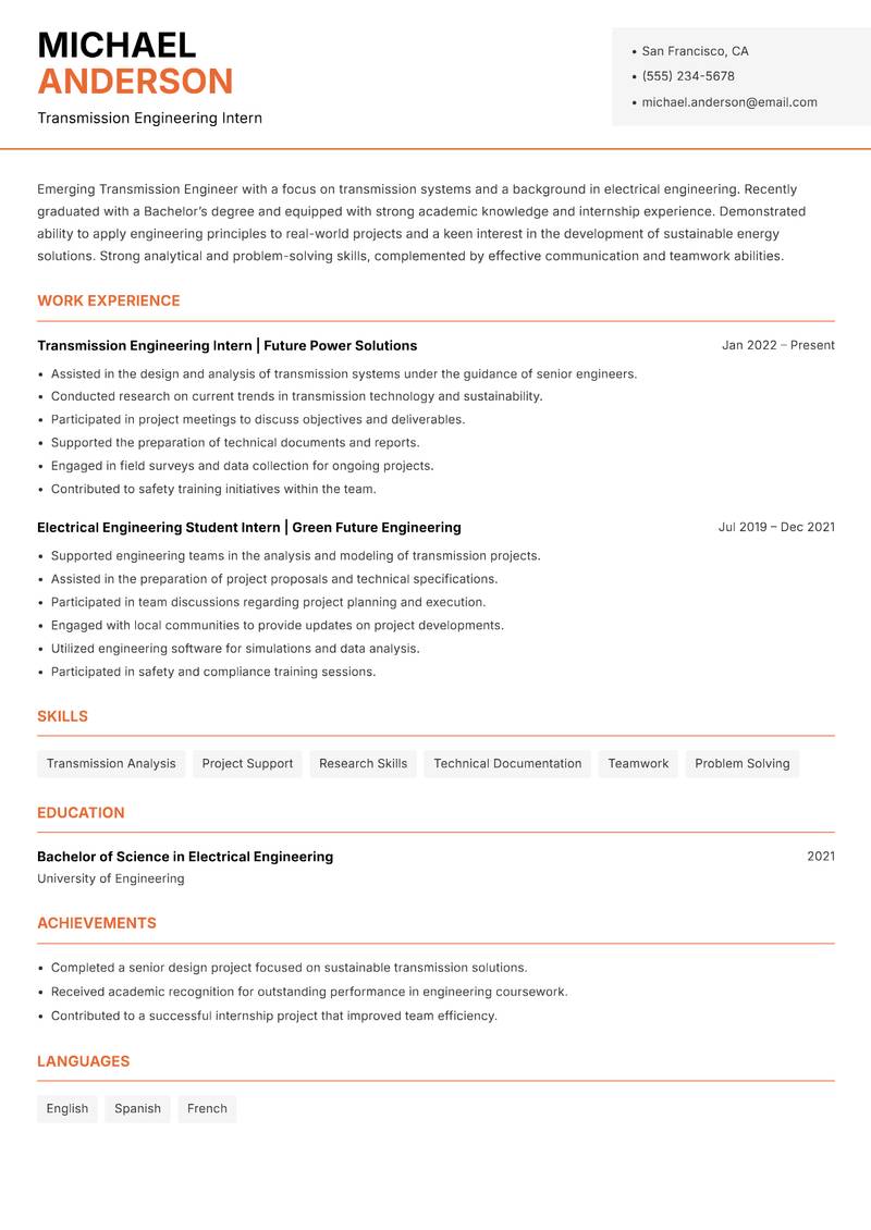 Transmission Engineer Resume Template