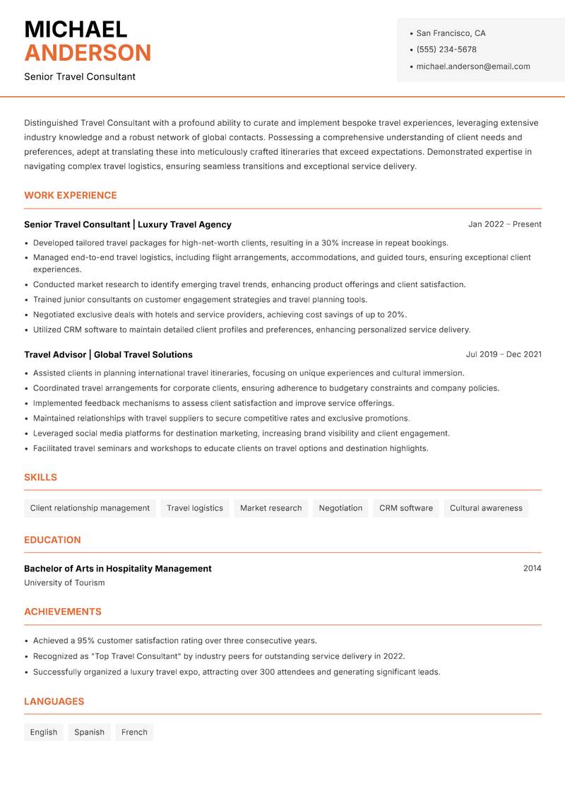 Travel Consultant Resume Template