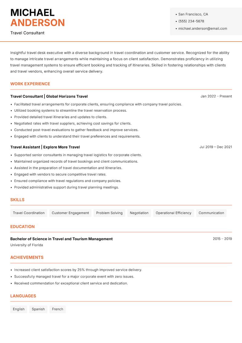 Travel Desk Executive Resume Template