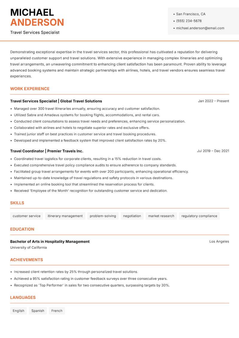 Travel Services Associate Resume Template