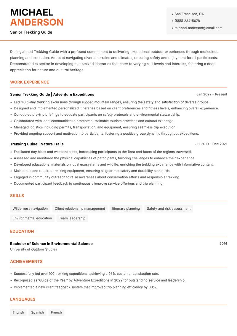 Trekking Guide Resume Template