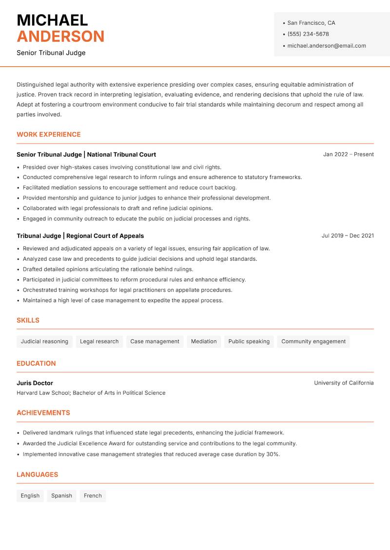 Tribunal Judge Resume Template