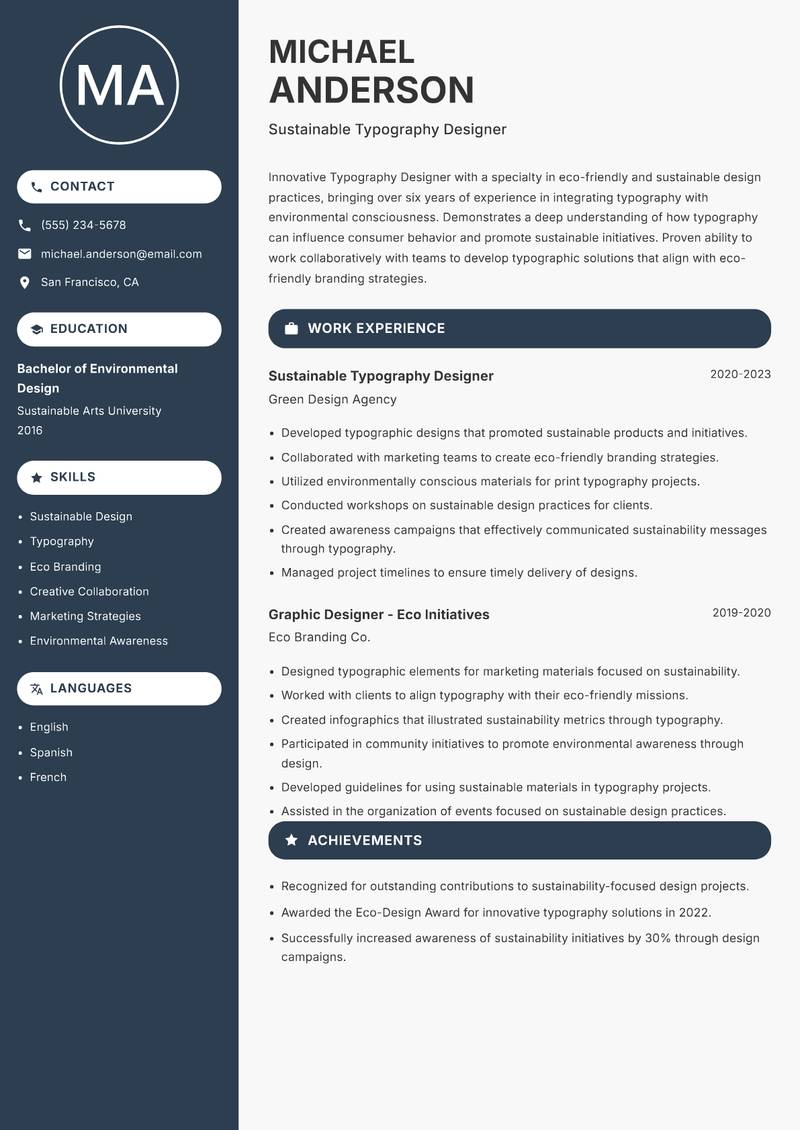 Typography Designer Resume Preview Example