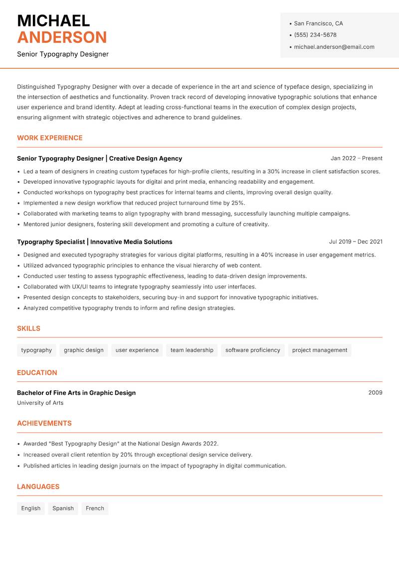 Typography Designer Resume Template